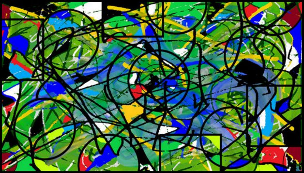 Fresh Mixed Greens, by Douglas Pinson. Digital oil on virtual canvas, with geometric collisions. 2021.