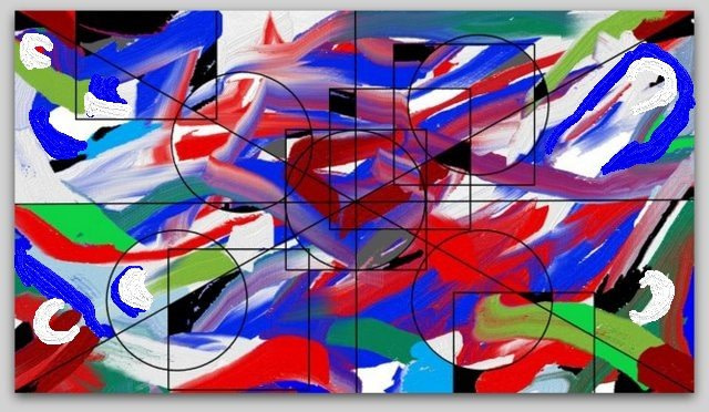 Mixed Abstract3, by Douglas Pinson. Digital painting, with geometric assist. 2021